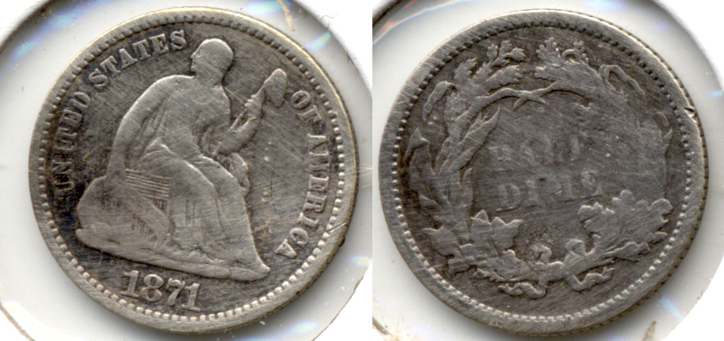 1871 Seated Liberty Half Dime VG-8 Cleaned