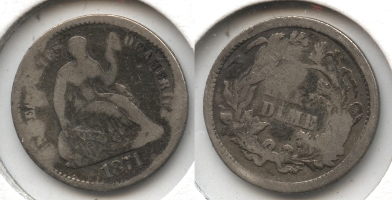 1871 Seated Liberty Half Dime VG-8 Warped #a