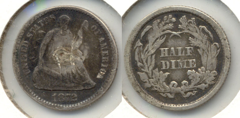 1872 Seated Liberty Half Dime VG-8 Obverse Solder