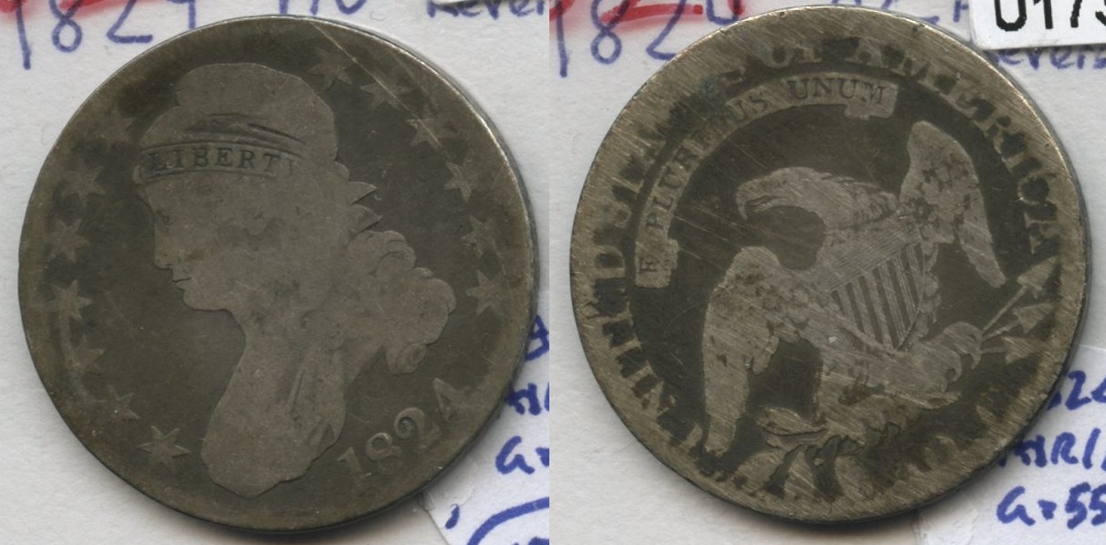 1824 Capped Bust Half Dollar AG-3 Abraded Reverse