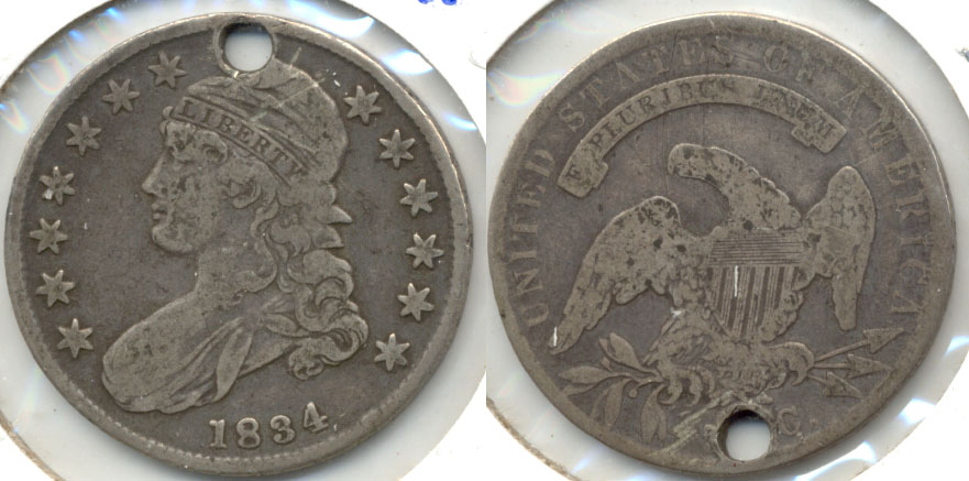 1834 Capped Bust Half Dollar VG-8 Holed