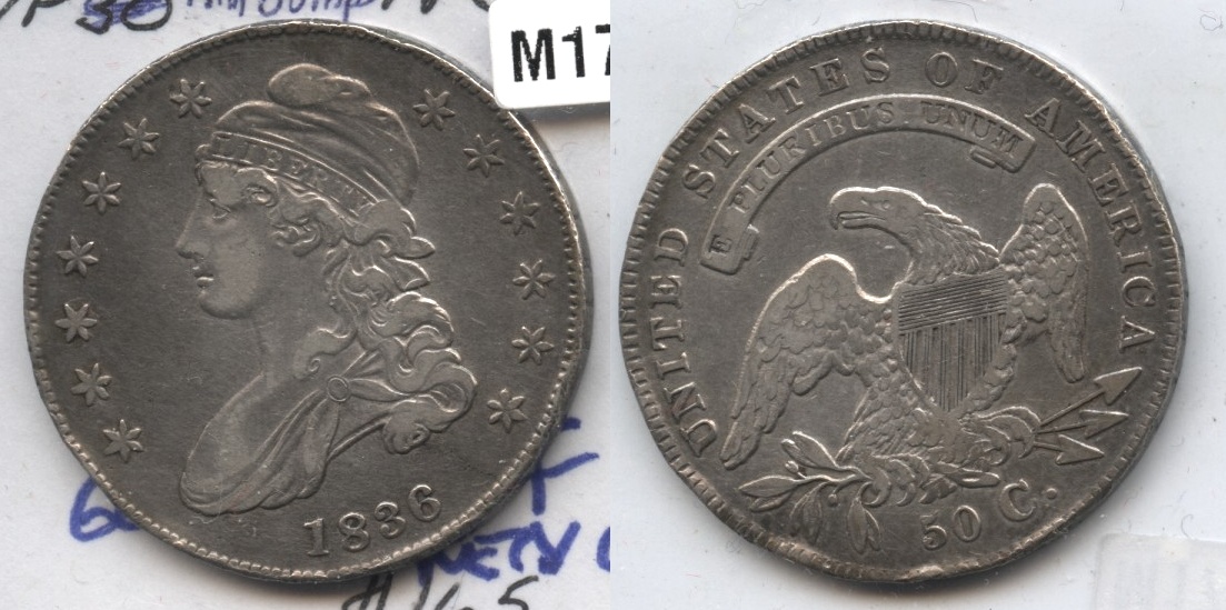 1836 Capped Bust Half Dollar VF-20 Rim Bumps #a