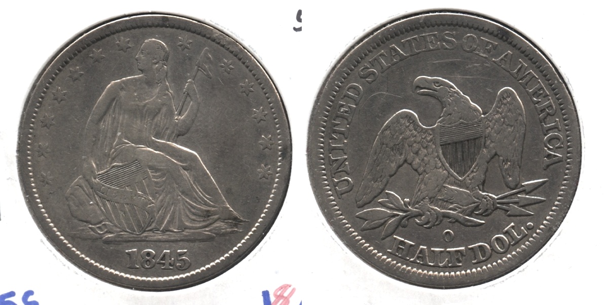 1845-O Seated Liberty Half Dollar VF-20 No Drapery Reverse Scratch