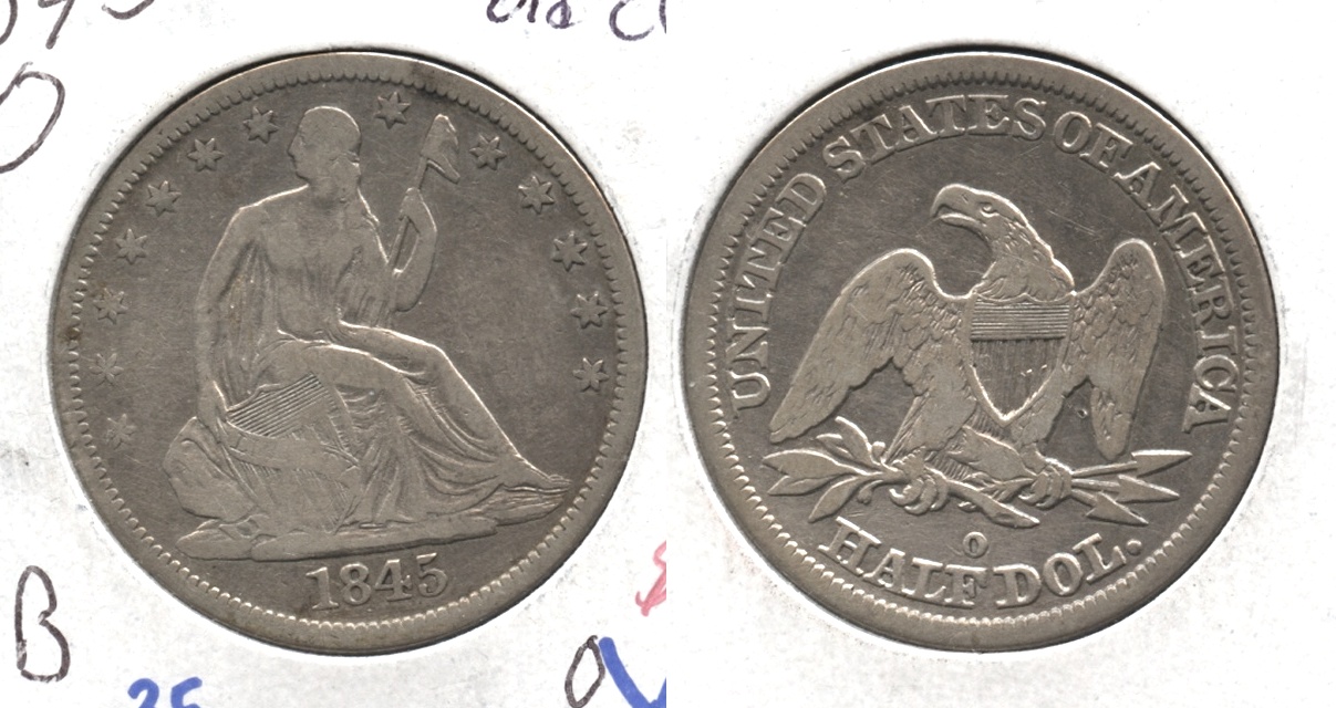 1845-O Seated Liberty Half Dollar VG-8 WB-103 Old Cleaning