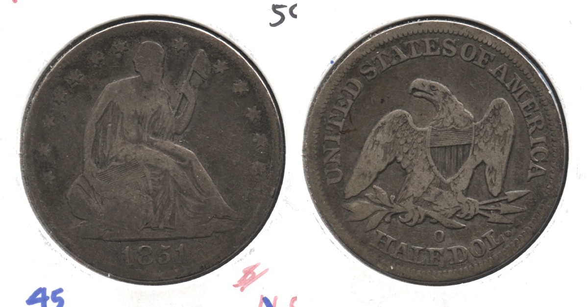 1851-O Seated Liberty Half Dollar VG-8 #a WB-101