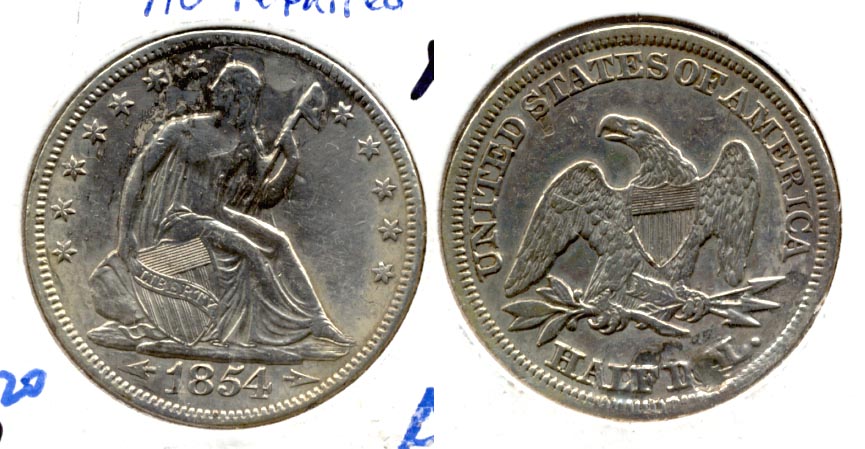 1854 Seated Liberty Half Dollar AU-50 Plugged