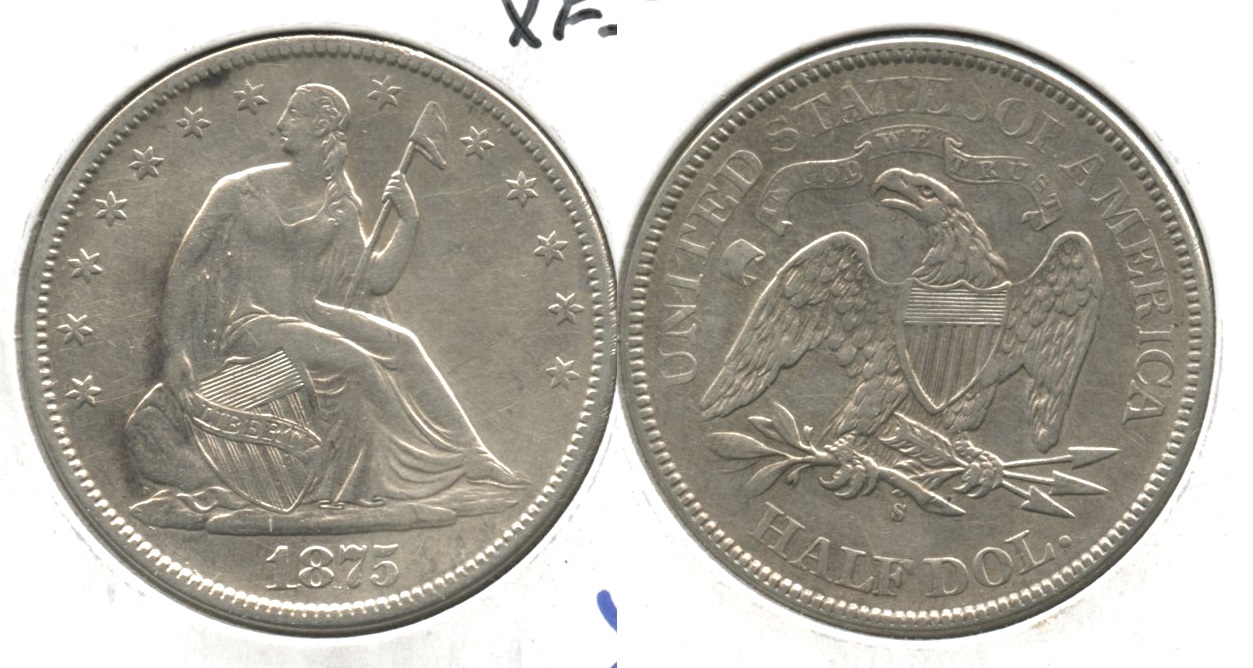1875-S Seated Liberty Half Dollar EF-40 Cleaned