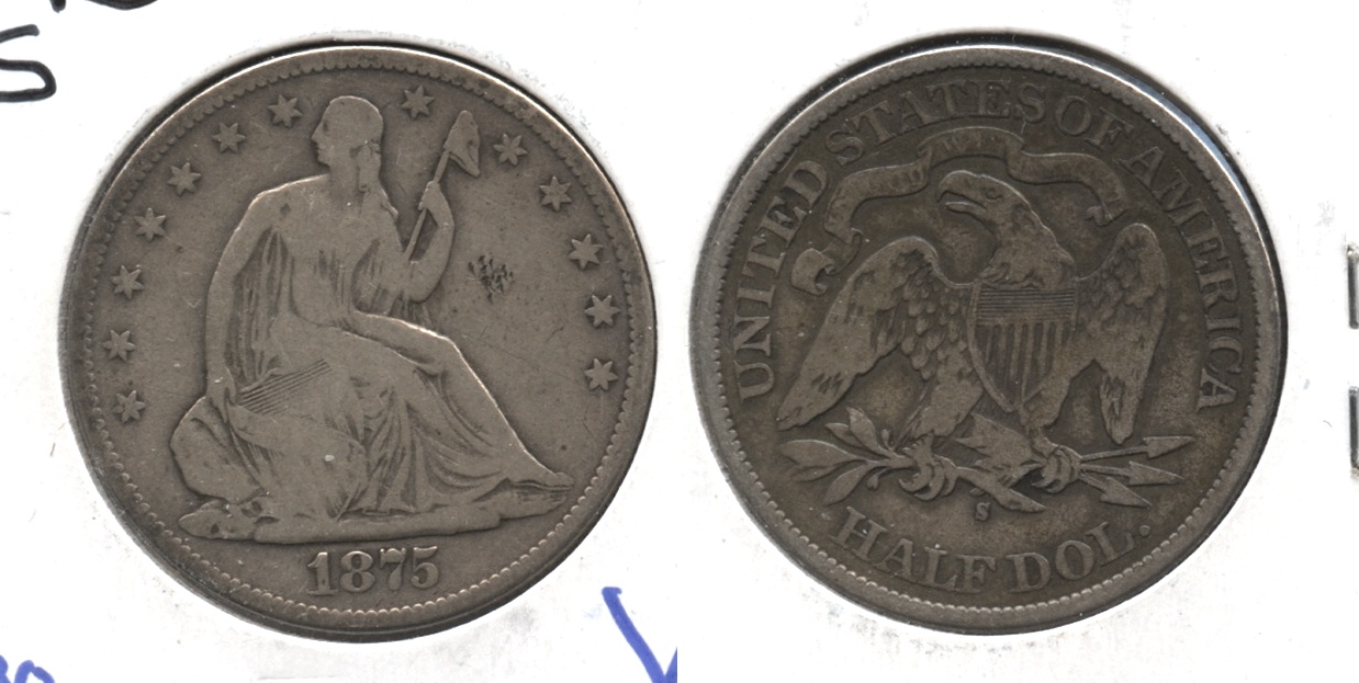 1875-S Seated Liberty Half Dollar VG-8 Obverse Mark
