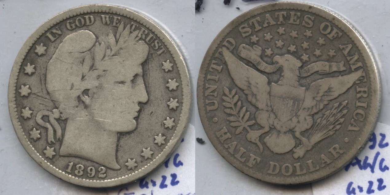 1892 Barber Half Dollar Good-4 Obverse Scratch