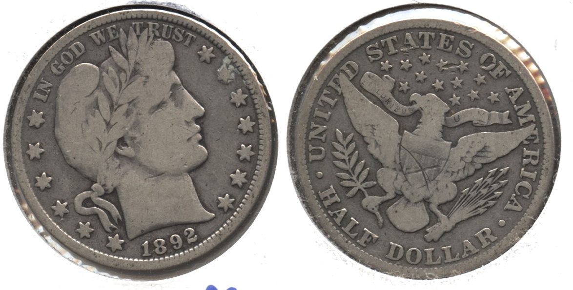 1892 Barber Half Dollar VG-8 #a Reverse Scratch