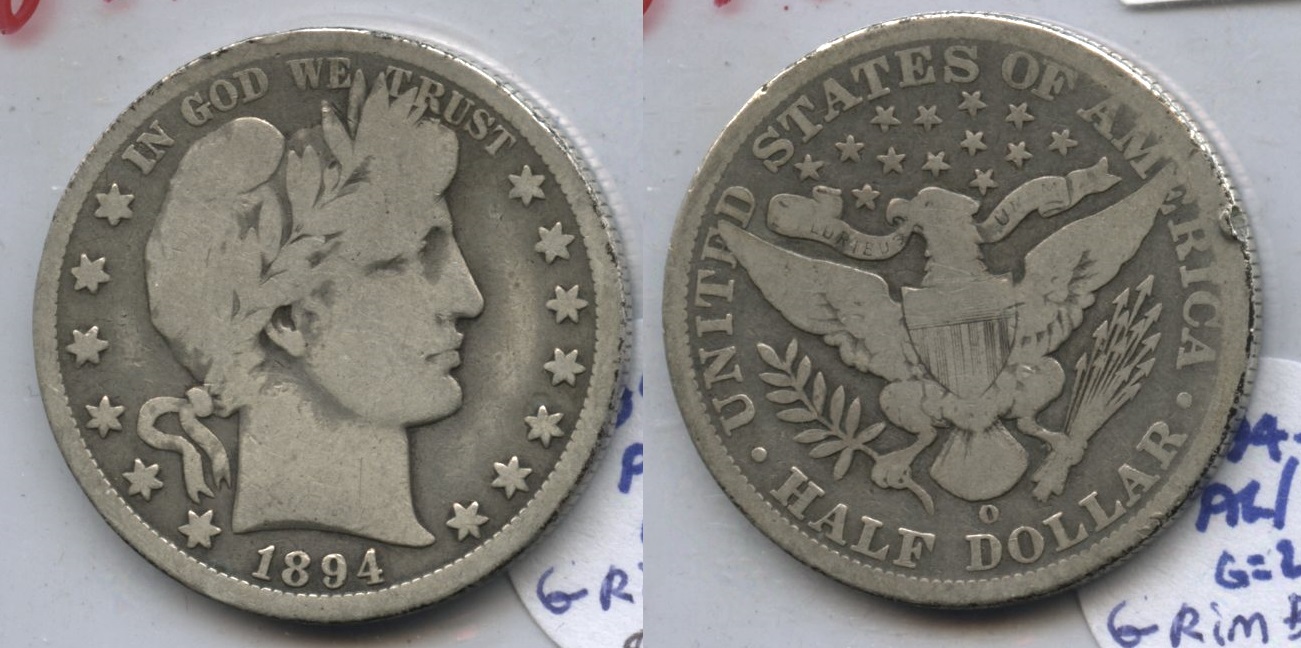 1894-O Barber Half Dollar Good-4 #c Rim Bump