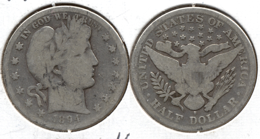 1894-S Barber Half Dollar Good-4 Lightly Cleaned