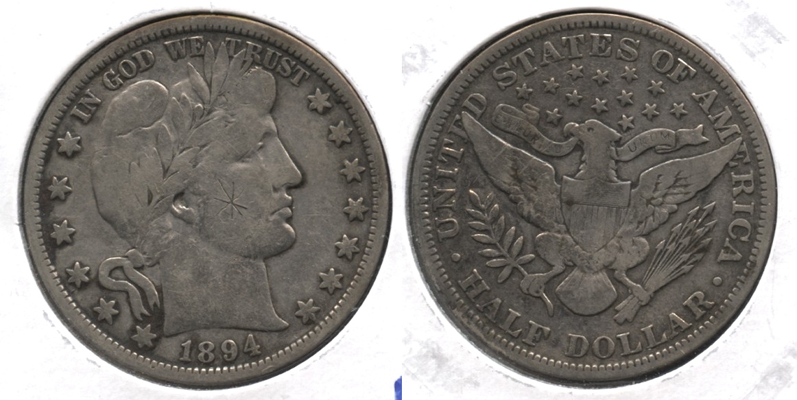 1894 Barber Half Dollar VG-10 Obverse Scratch