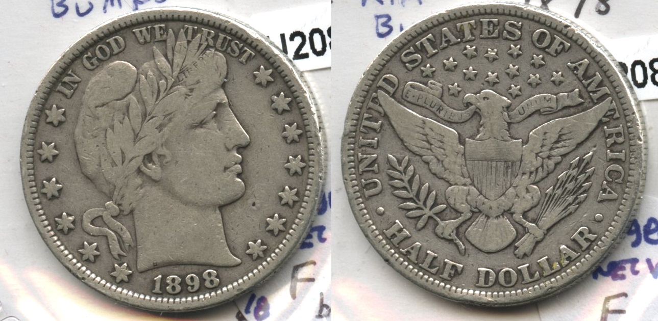 1898 Barber Half Dollar Fine-12 #b Rim Bumps
