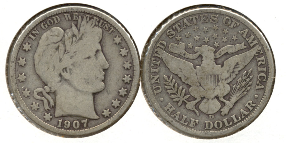 1907-D Barber Half Dollar VG-8 a