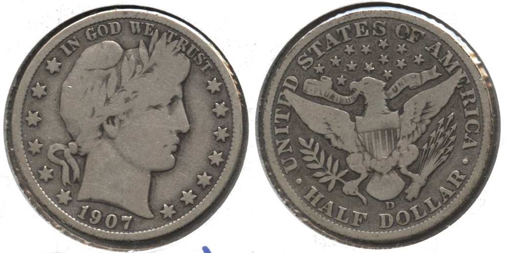 1907-D Barber Half Dollar VG-8 #b