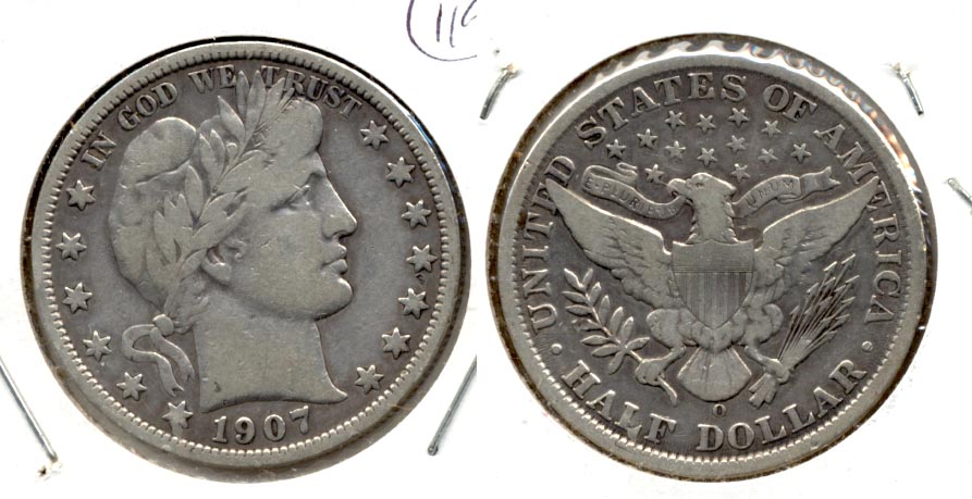 1907-O Barber Half Dollar Fine-12 a
