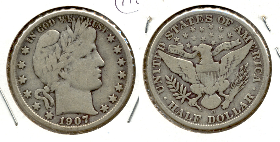 1907-O Barber Half Dollar VG-10 a