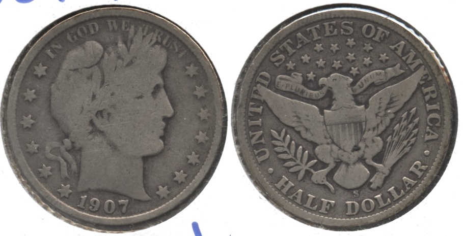 1907-S Barber Half Dollar Good-6 #a Old Cleaning