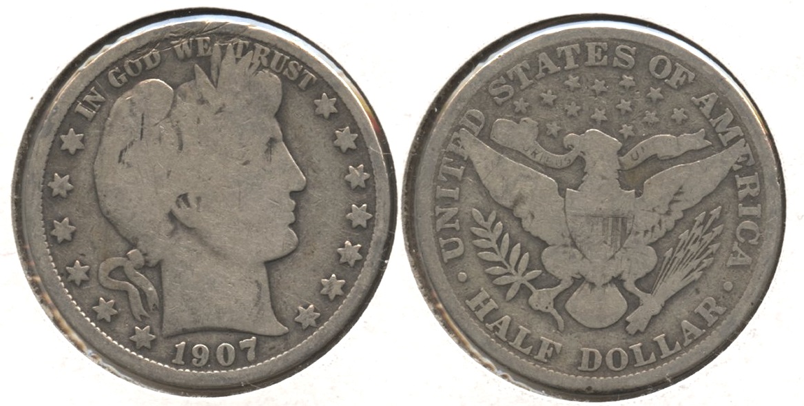 1907 Barber Half Dollar Good-4 #u Obverse Scratch