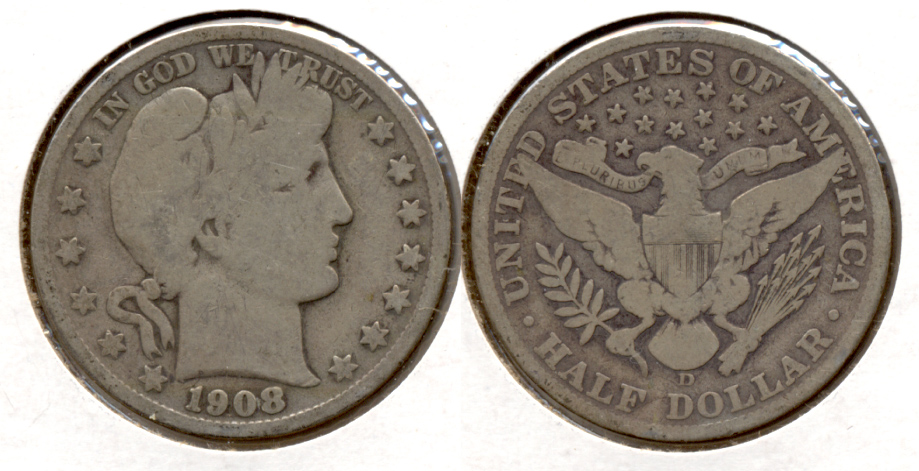1908-D Barber Half Dollar Good-4 d