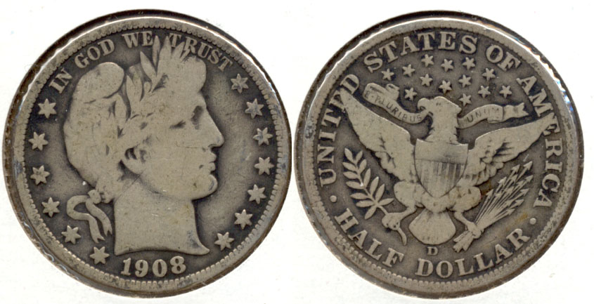 1908-D Barber Half Dollar VG-8