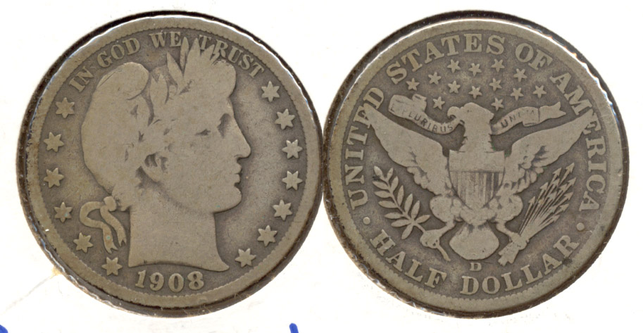 1908-D Barber Half Dollar VG-8 a