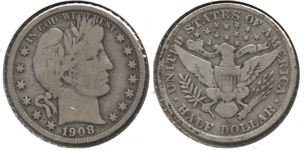 1908-D Barber Half Dollar VG-8 #e