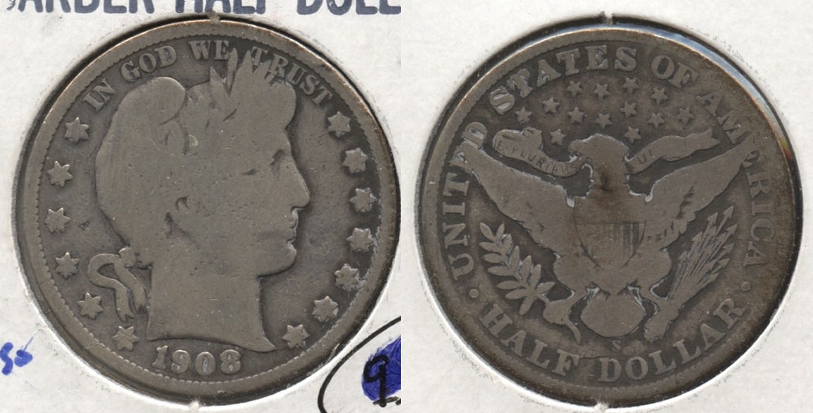 1908-S Barber Half Dollar Good-4 #f Old Cleaning