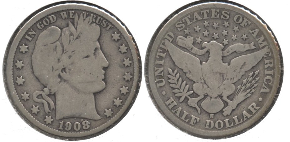 1908-S Barber Half Dollar VG-8