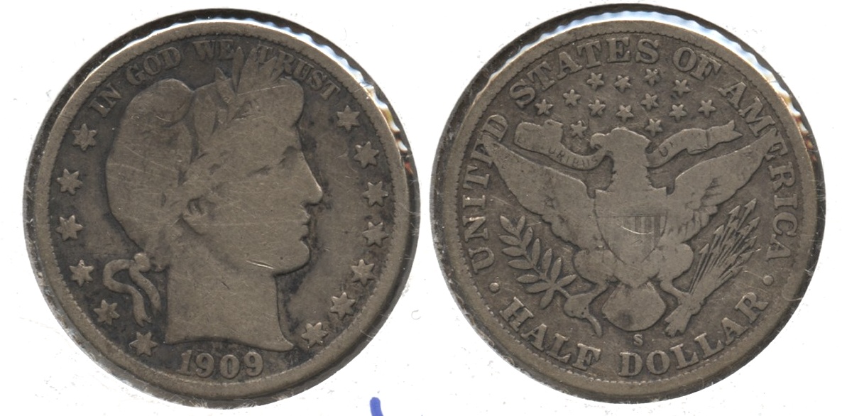 1909-S Barber Half Dollar VG-8 #d Ugly
