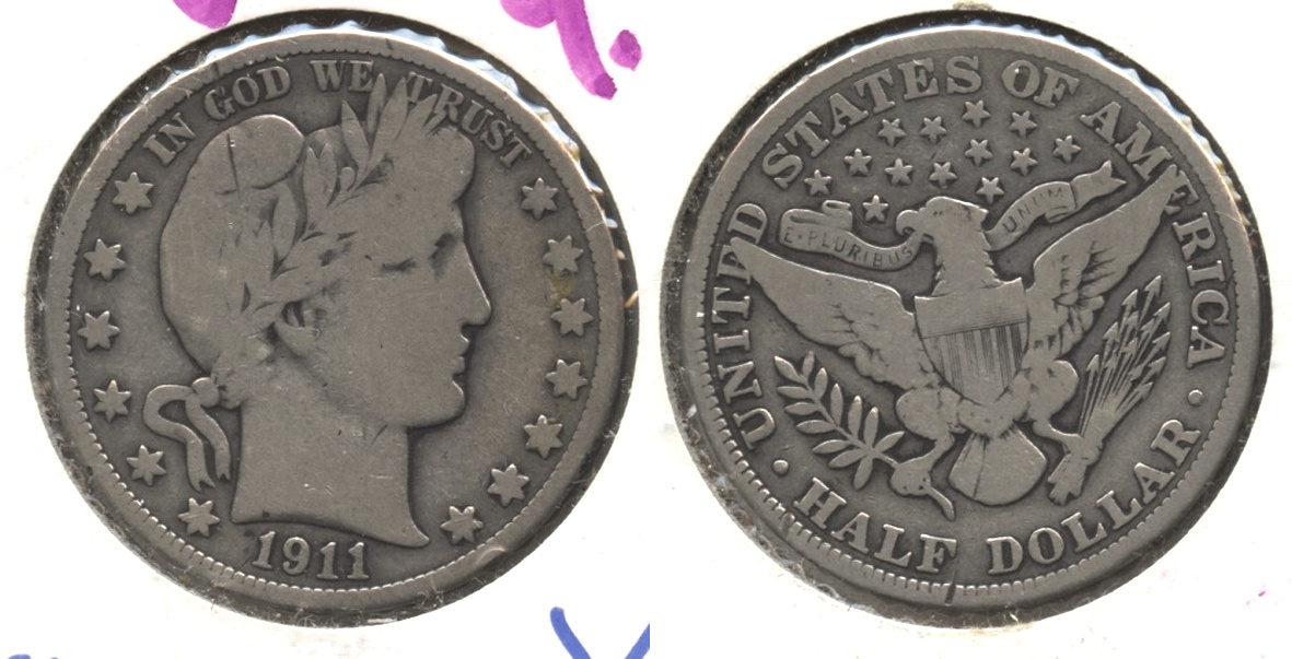 1911 Barber Half Dollar VG-8 #e Obverse Scratch