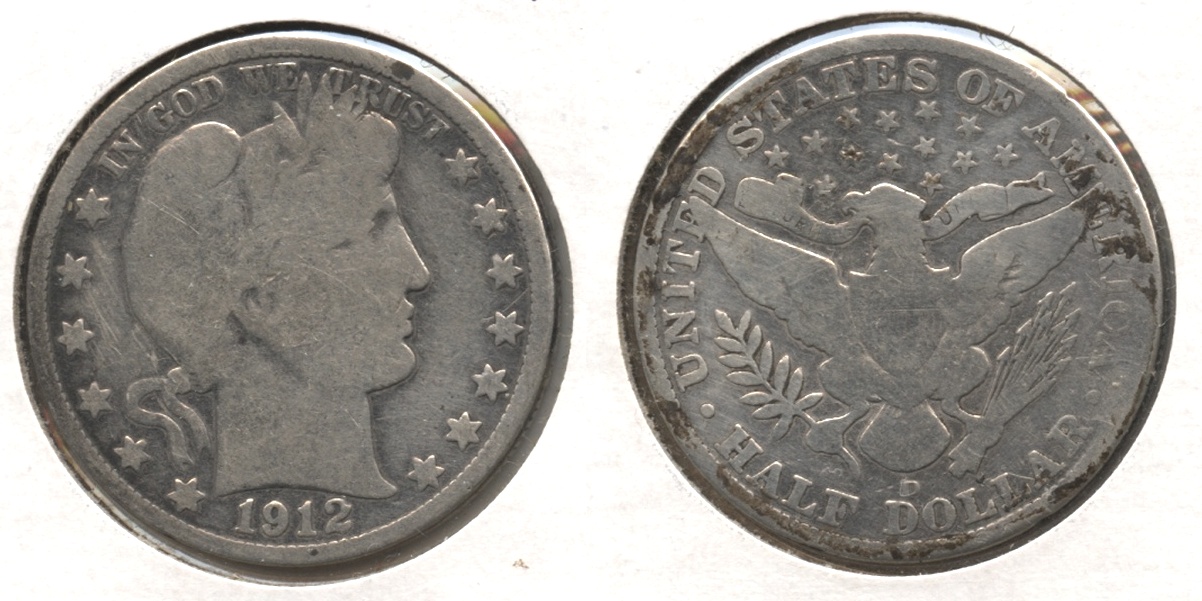 1912-D Barber Half Dollar Good-4 #q Harsh Cleaning