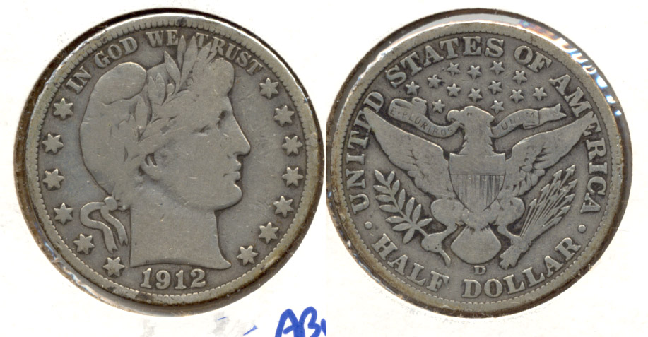 1912-D Barber Half Dollar VG-8 b