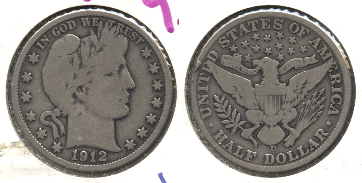 1912-D Barber Half Dollar VG-8 #l Rim Bump