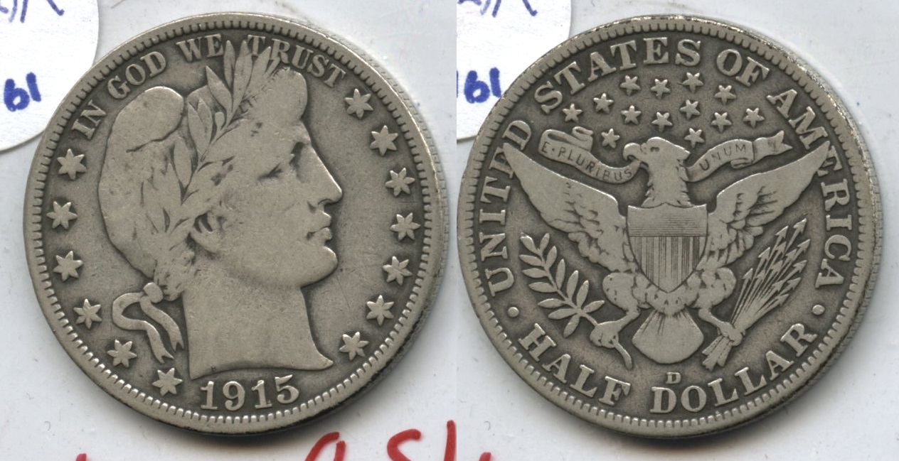 1915-D Barber Half Dollar VG-10 #b