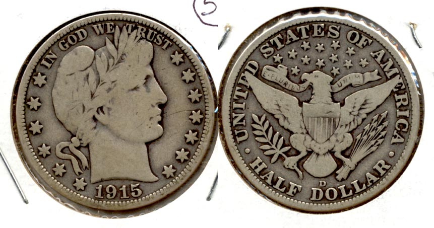 1915-D Barber Half Dollar VG-8 a