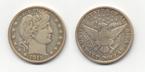 1915-S Barber Half Dollar VF-20