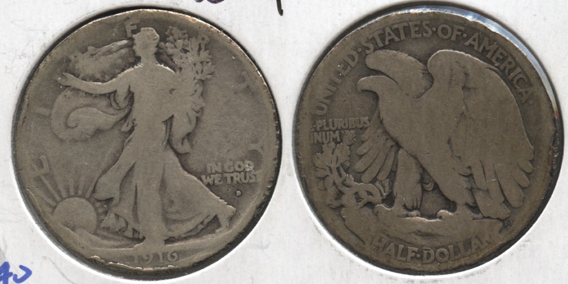 1916-D Walking Liberty Half Dollar Good-4 #d Obverse Dings