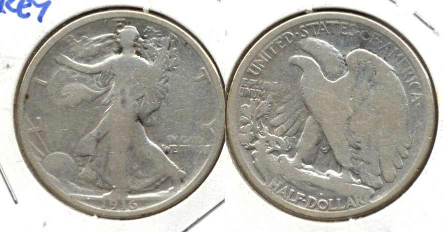 1916 Walking Liberty Half Dollar Good-4 a Cleaned