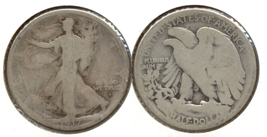 1917-D Obverse Mint Mark Walking Liberty Half Dollar AG-3 a
