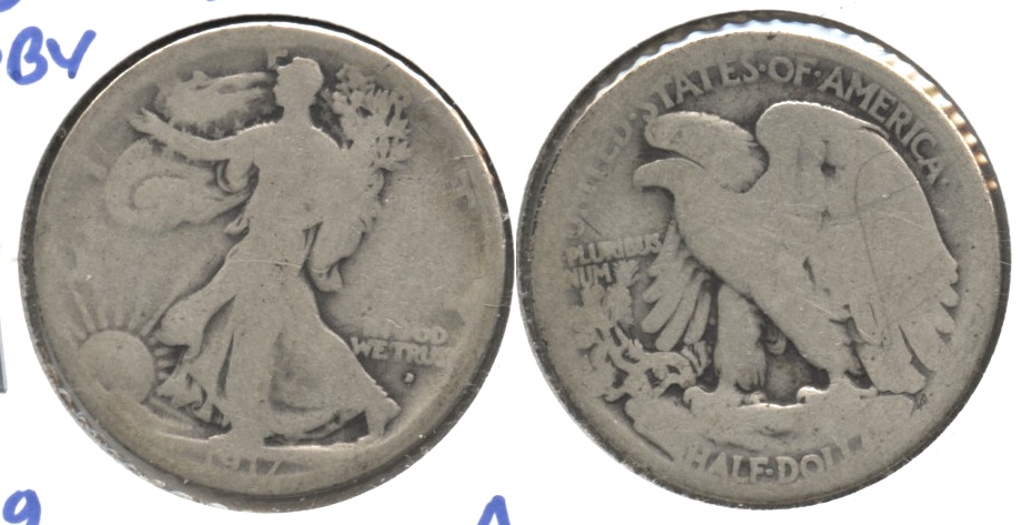 1917-D Obverse Mint Mark Walking Liberty Half Dollar AG-3 d