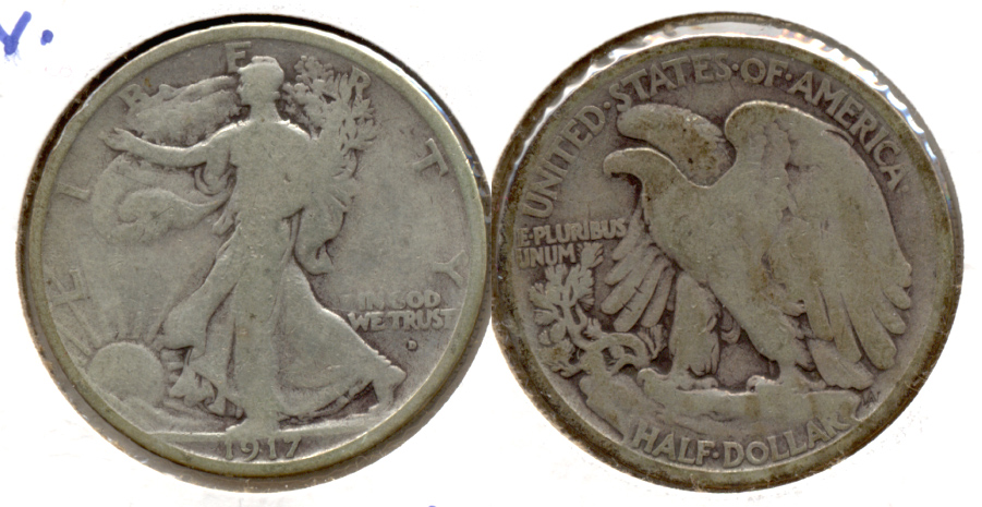 1917-D Obverse Mint Mark Walking Liberty Half Dollar Good-4 a