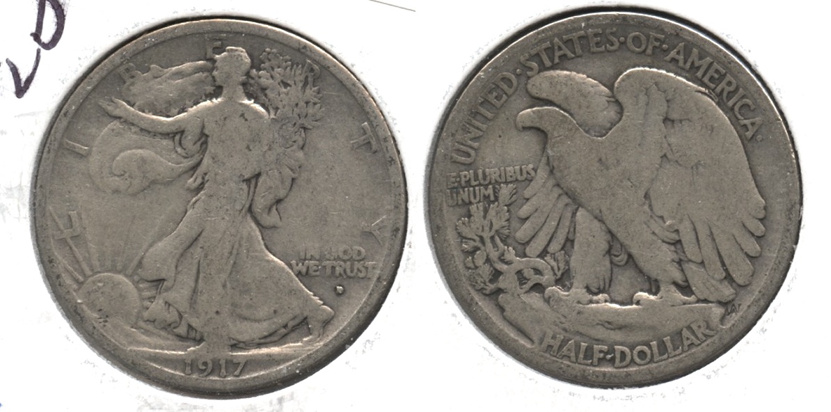 1917-D Obverse Mint Mark Walking Liberty Half Dollar Good-4 #d