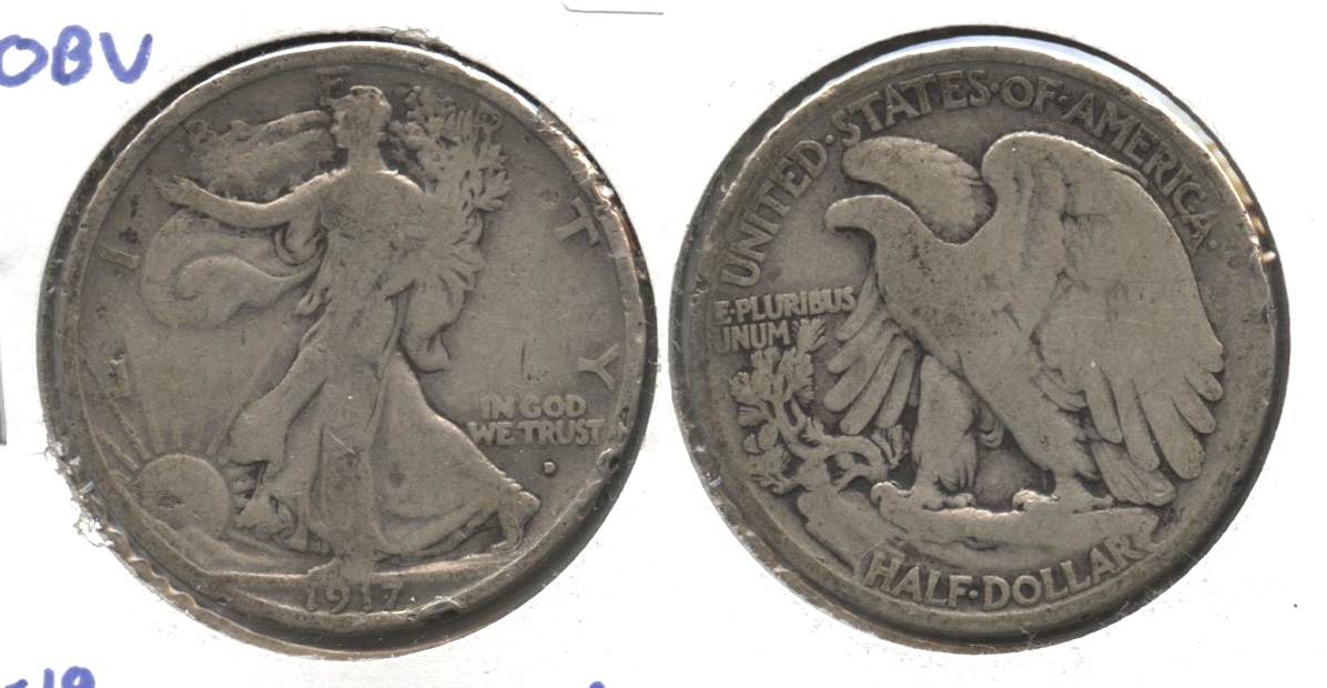 1917-D Obverse Mint Mark Walking Liberty Half Dollar Good-4 #k Rim Bump