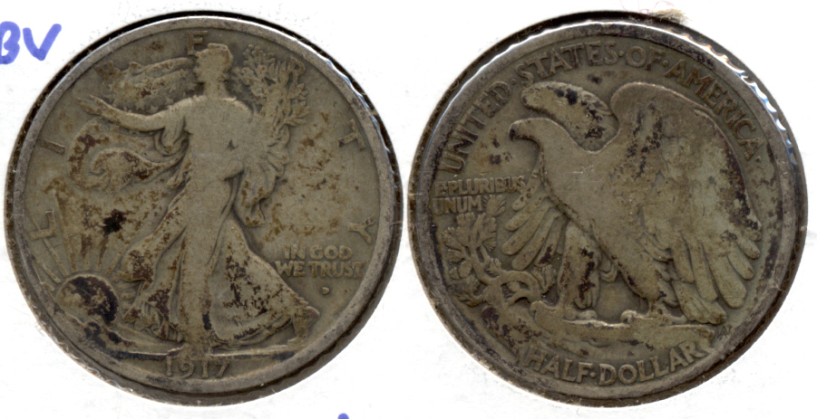 1917-D Obverse Mint Mark Walking Liberty Half Dollar Good-6 Ugly Tone