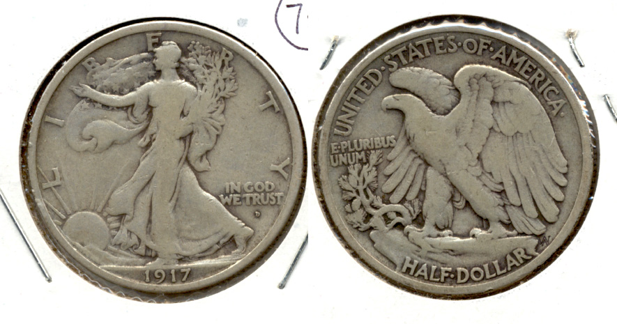 1917-D Obverse Mint Mark Walking Liberty Half Dollar VG-8 b