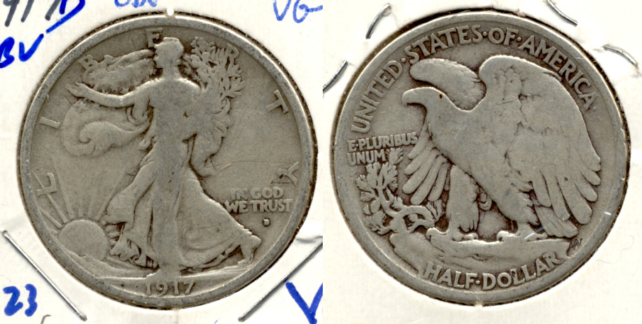 1917-D Obverse Mint Mark Walking Liberty Half Dollar VG-8 c