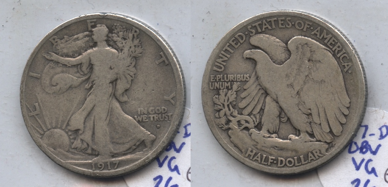 1917-D Obverse Mint Mark Walking Liberty Half Dollar VG-8 #e