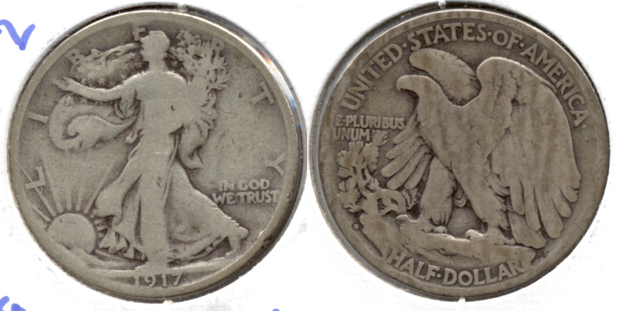1917-D Reverse Mint Mark Walking Liberty Half Dollar Good-4 a